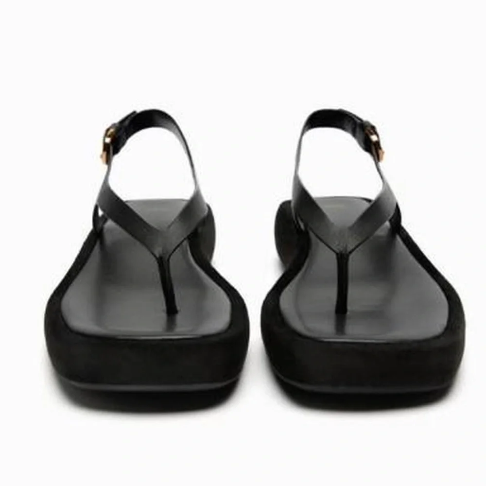 Zara Black Platform Thong Sandals with Gold Buckle - Picture 2 of 6